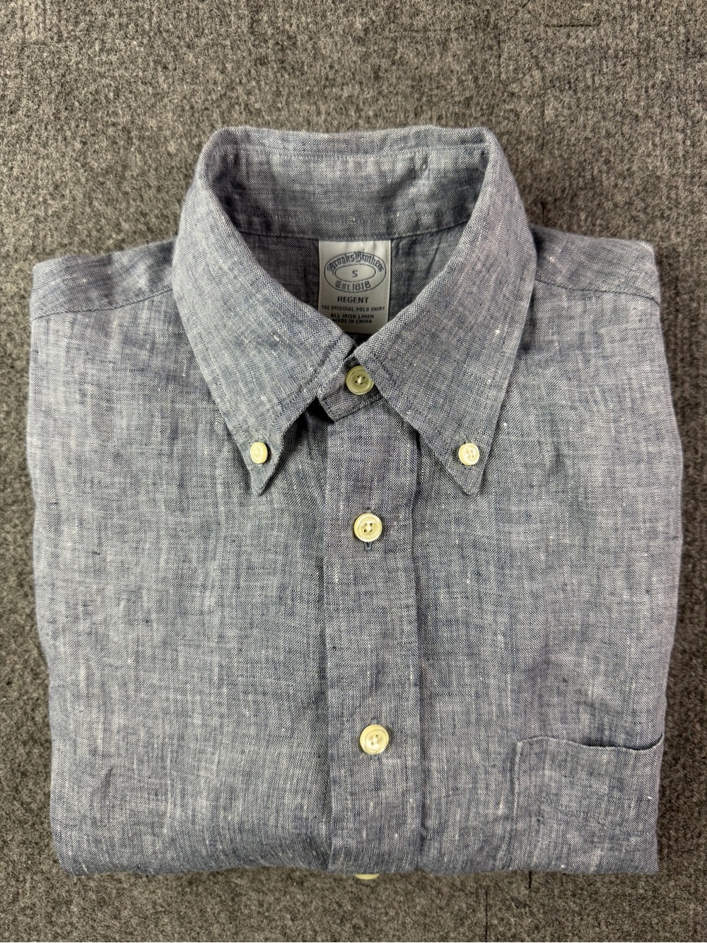 Brooks Brothers Regent Mens 100% Irish Linen S/S Button Down Shirt Sz S Gray